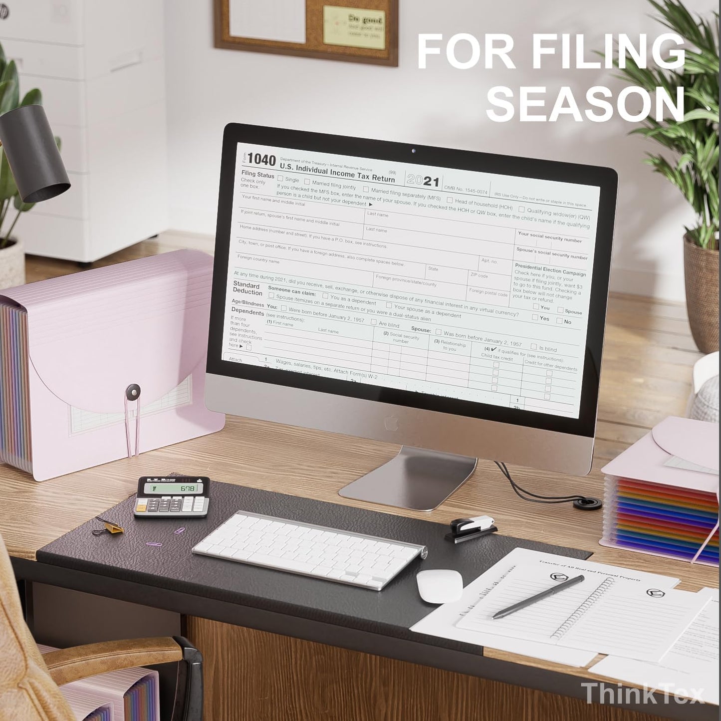 ThinkTex Accordion File Organizer, 12 - Pocket Expanding File Folders for Paper Receipts, Bills&Taxes Organizer, Letter/A4 Size Document Holder for School, Office, Home with tabs-Pinkish Purple