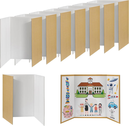 8 PCS Trifold Poster Board - 16" x 23" Small Tri Fold Display Board Hard & Thick White Presentation Cardboard for Science Fair, School Projects, Business Supply