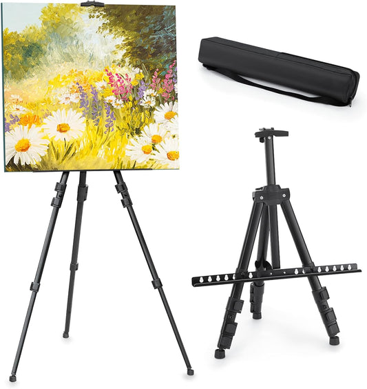 Easel Stand for Sign, Adjuastable Travel Art Canvas Holder with Portable Bag, Metal Tripod Poster Holder Stand Height from 17 to 66 inches, Black