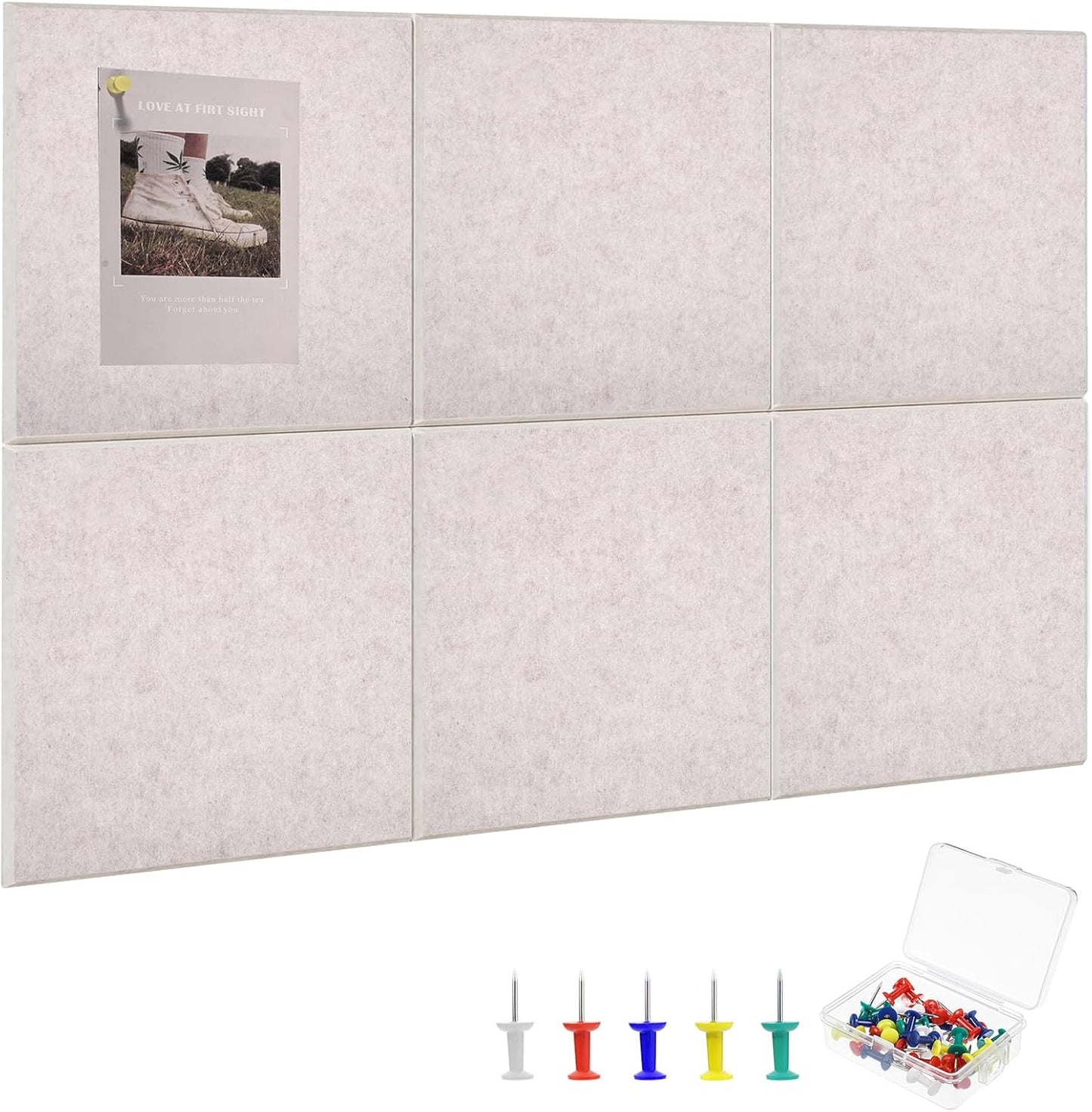 Large Cork Board 36" x 24", 6 Pack Felt Wall Tiles with Colored Pushpins, Bulletin Board with Removable Self-Adhesive Strips, Pin Boards Cork Boards for Walls Office Home-Light Tan
