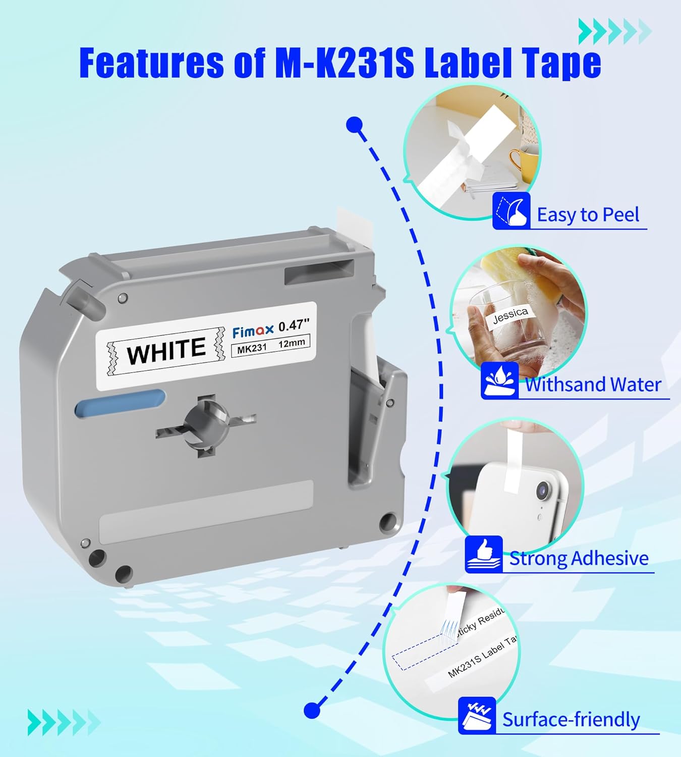 M-K231 12mm Replacement for Brother M Tape 12mm 0.47'' White, M-K231s MK231s M231 Label Tape Replace for Brother PTouch PT-M95, PT-90, PT-70, PT-65, PT-60, PT-45 Label Maker Refills, 3 Pack