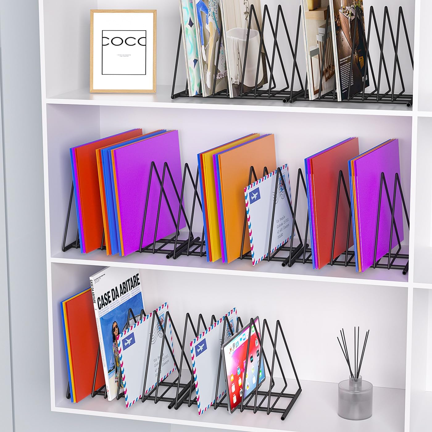 Set of 2 Upgraded Triangle File Folder Rack,7 Sections File Holder,File Storage Sorter/Stand,Desktop File Organizer,Wire Organizer Rack,Magazine Folder Holder,Letter/Legal, Anti-Scratch/Rusty