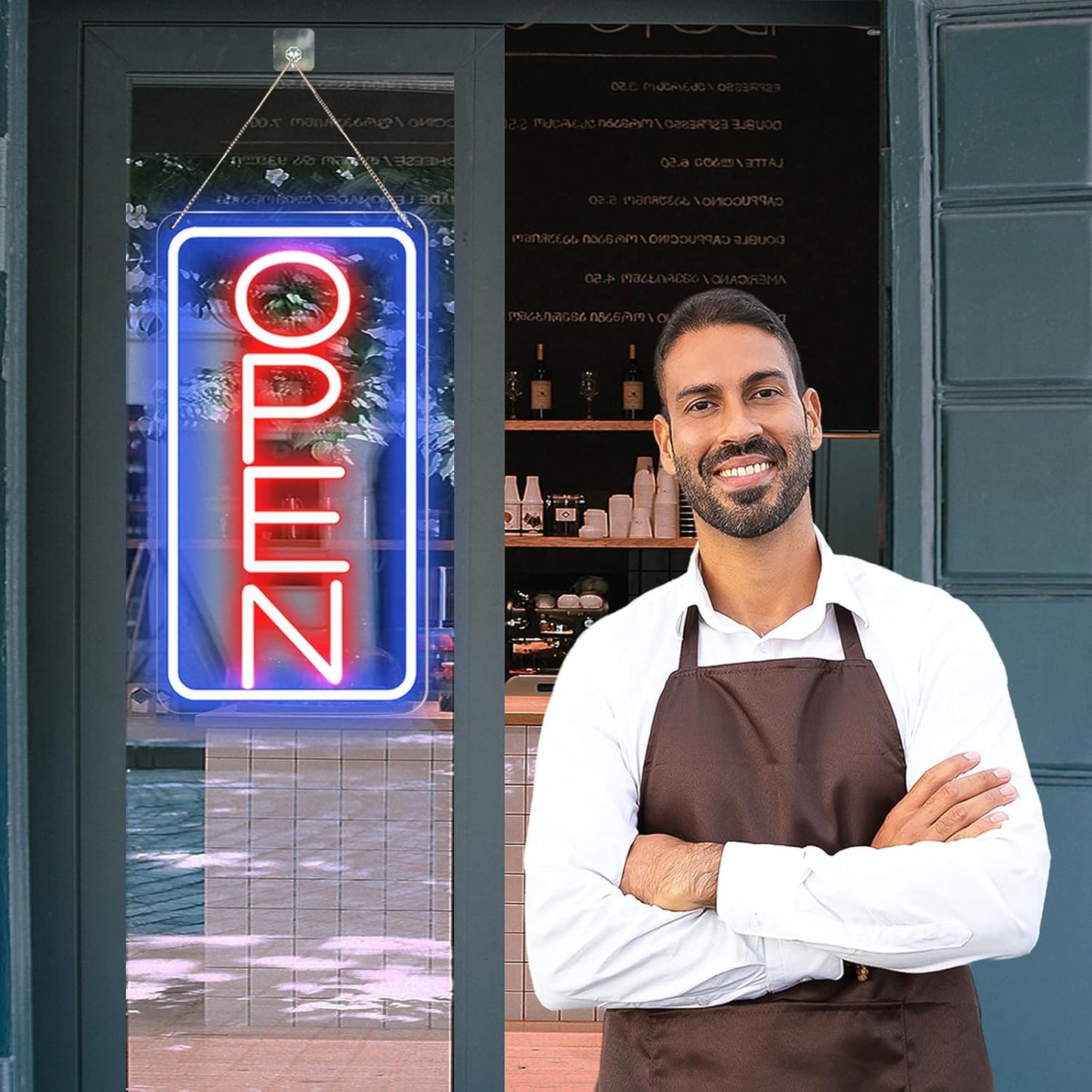 Led Neon Open Signs for Business,16.5"X 9" Open Signs, Powered by USB with ON/OFF Switch, Adjustable Bright Led Neon Open Sign for Bar Salon Coffee Stores Club Hotel (Blue/Red-Vertical)