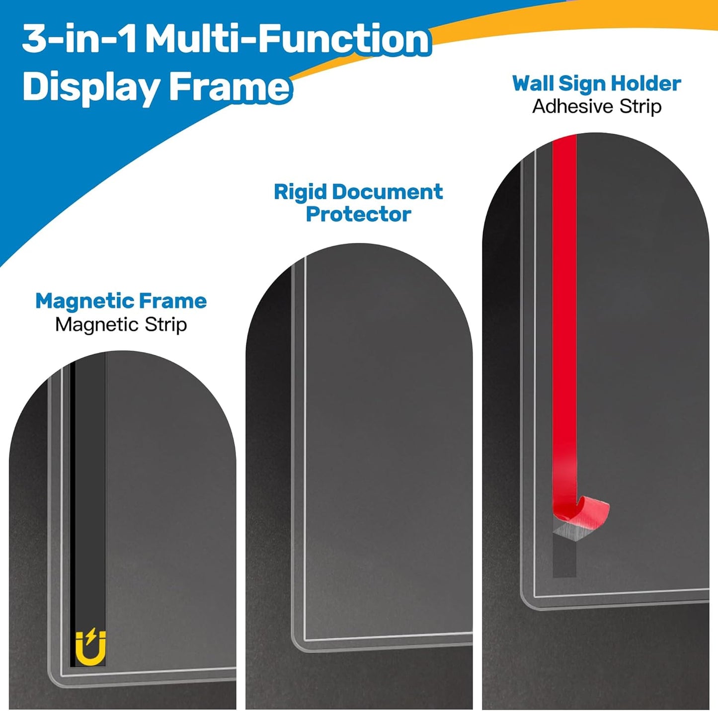 Magnetic Sign Holder 11 x 17 Adhesive Frame 5 Pack, Rigid Plastic Document Paper Holder with Magnet & Adhesive Strips, Wall Door Sign Holders Magnetic Frame for Office Home Store Restaurant
