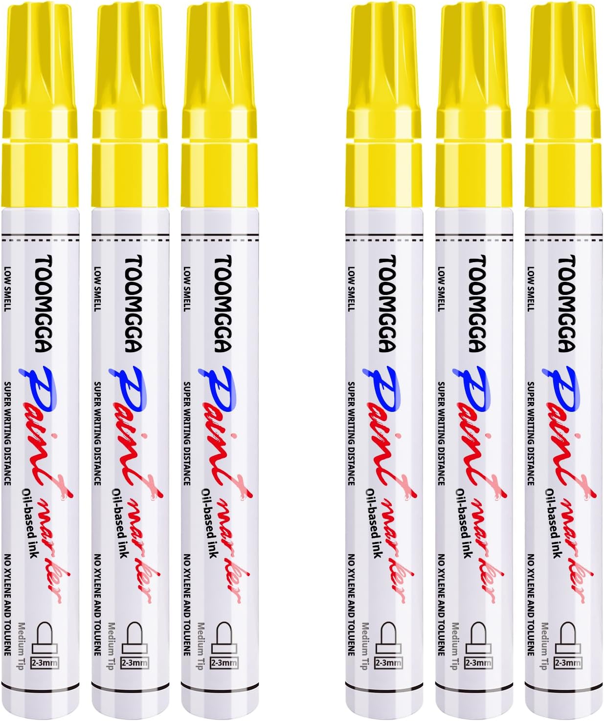 Yellow Permanent Paint Pens Paint Markers - 6 Pack Oil Based Markers, Quick Drying and Waterproof Marker Pen, Car Tire, Metal, Rock Painting, Wood, Ceramic, Plastic, Canvas, Mugs, Medium Tip