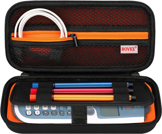 BOVKE Hard PU Graphing Calculator Carrying Case for TTexas Instruments TI-30XS Multiview/TI-34 Multiview/TI-36X Pro Scientific Calculator, Extra Pocket for USB Cables Pens Other Items, Black