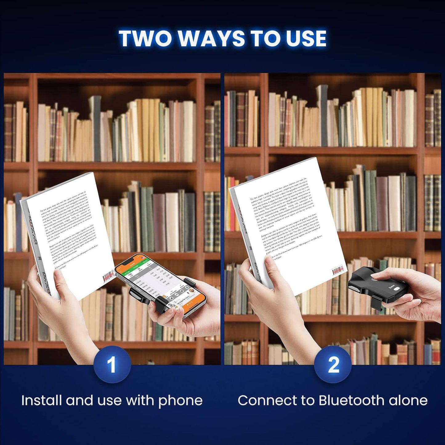 Eyoyo Bluetooth QR Code Scanner, 2D Wireless Back Clip Phone UPC USB Barcode Scanner Reader with Battery Level Indicator Compatible with 4.7"-7.2" Android Phone, iPhone for Book Library Inventory