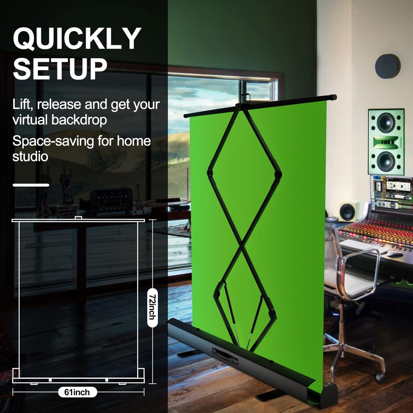 EMART Upgrade Green Screen, 61x72in Collapsible Chroma Key Panel for Background Removal, Portable & Retractable Wrinkle-Resistant Backdrop with Stand for Streaming, Photographic Studio, TikTok