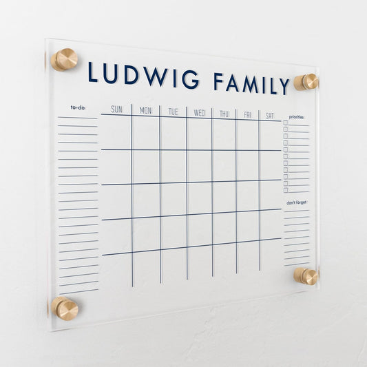 Personalized Clear Acrylic Calendar for Wall, Calendar Whiteboard for Wall, Dry Erase Wall Calendar, Wall Calendar Organizer System for Home (Block, Navy, 14"W x 11"H)