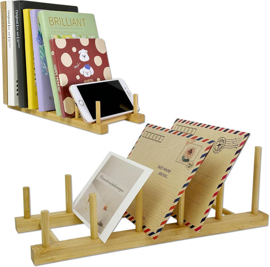 2 Pack Mail Organizer for Desk, Wood Mail Holder Countertop with 5-Slot, Small Letter Sorter File Holder,Office Desktop Envelope Organizer and Book Display Rack