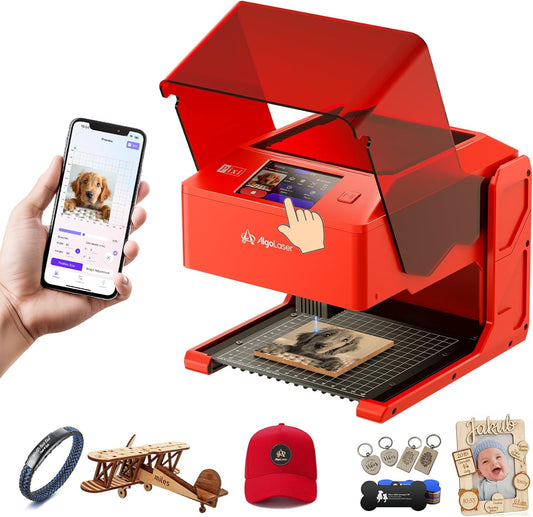 AlgoLaser 5W Laser Engraver Machine: Portable & Smart with 3.5" Touch Screen, Hand Drawing/Wireless/SD Card/Offline Engraving, AlgoOS 2.0 Self Developed System for Wood, Acrylic, Leather