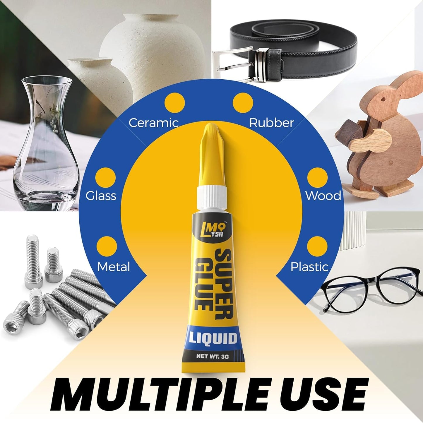 Super Glue 24x3g Liquid CA Glue, Clear Cyanoacrylate Adhesive Single Use for Shoe Sole Repair Ceramic Plastic Model Metal Wood Aquarium Leather Pottery Glass, Food Safe Strong and Instant Bonding