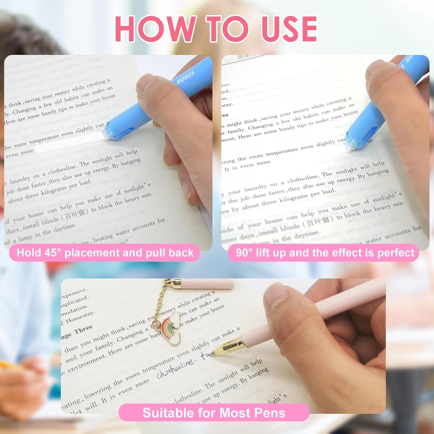 10 Pack Correction Tape Pen, Push Pull Protective, White, 1/5 x 236 Inch