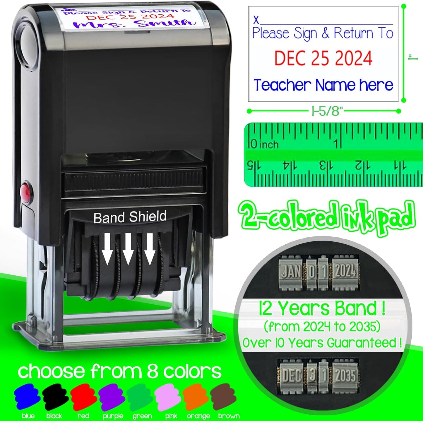 Custom-Teacher-Stamps with Date Self Inking Teacher Name Stamps Personalized Teacher Signature Stamp with Date Stamp Please Sign and Return Stamp 2025