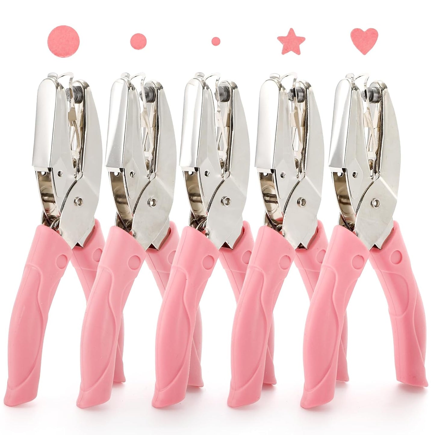 Jucoan 5 Pack Single Hole Punch Metal Handheld Small Hole Puncher with Soft Grip, Star Heart Circle Shape Paper Puncher for DIY Craft Tags Greeting Cards Scrapbook, 1/4, 1/8, 1/16 Inch Hole Punch