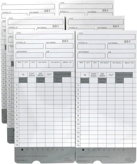 300 Time Cards for uPunch HN2000, HN2500, HN4000, HN4500 AutoAlign Calculating Time Clock and More HNTC2 UPTC2000 COMPUMATIC Compatible