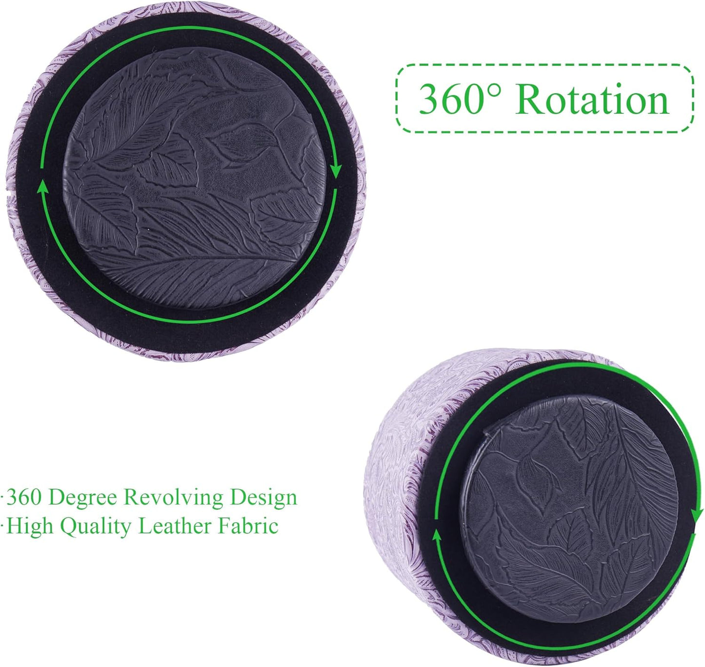 lizimandu Round Leather Art Supply Organizer,Remote Control Holder,360 Degree Spinning,Multi-Functional Pencil Holder,4 Compartments Desktop Stationary Organizer(1-Carved Puple)