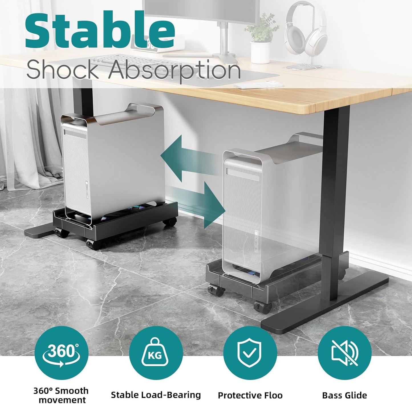 Adjustable Computer Tower Stand with Cooling Fan, Mobile CPU Holder with 4 Rolling Casters, Under Desk CPU Bracket PC Floor Cart PC Riser for Office, Home and Classroom. (Fan Version)