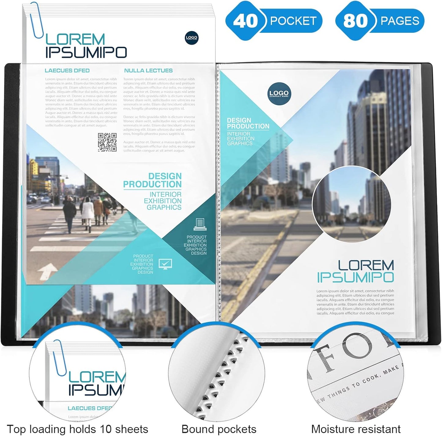 Marspark 6 Pcs Binder with Plastic Sleeves Large 8.5" x 11" Display Presentation Book 40 Pocket 80 Pages Art Portfolio Folder Clear Sheet Protector for Photo Document (Multicolor)