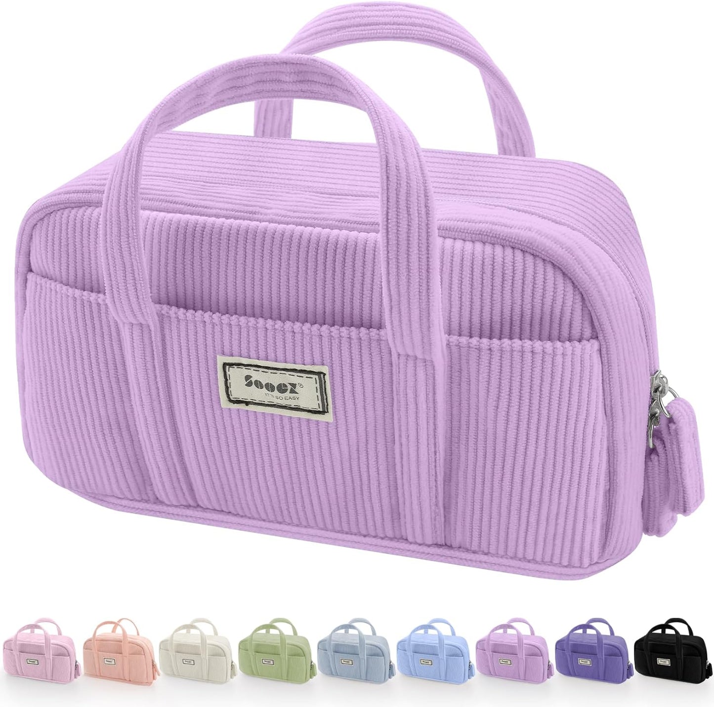 Sooez Large Pencil Case Pouch, Extra Big Pencil Bag with 5 Compartments, Pen Bag Wide Opening, Soft Corduroy Pencil Pouch Organizer with Zipper, Cute Aesthetic School Supplies for Teen Girls-Lilac