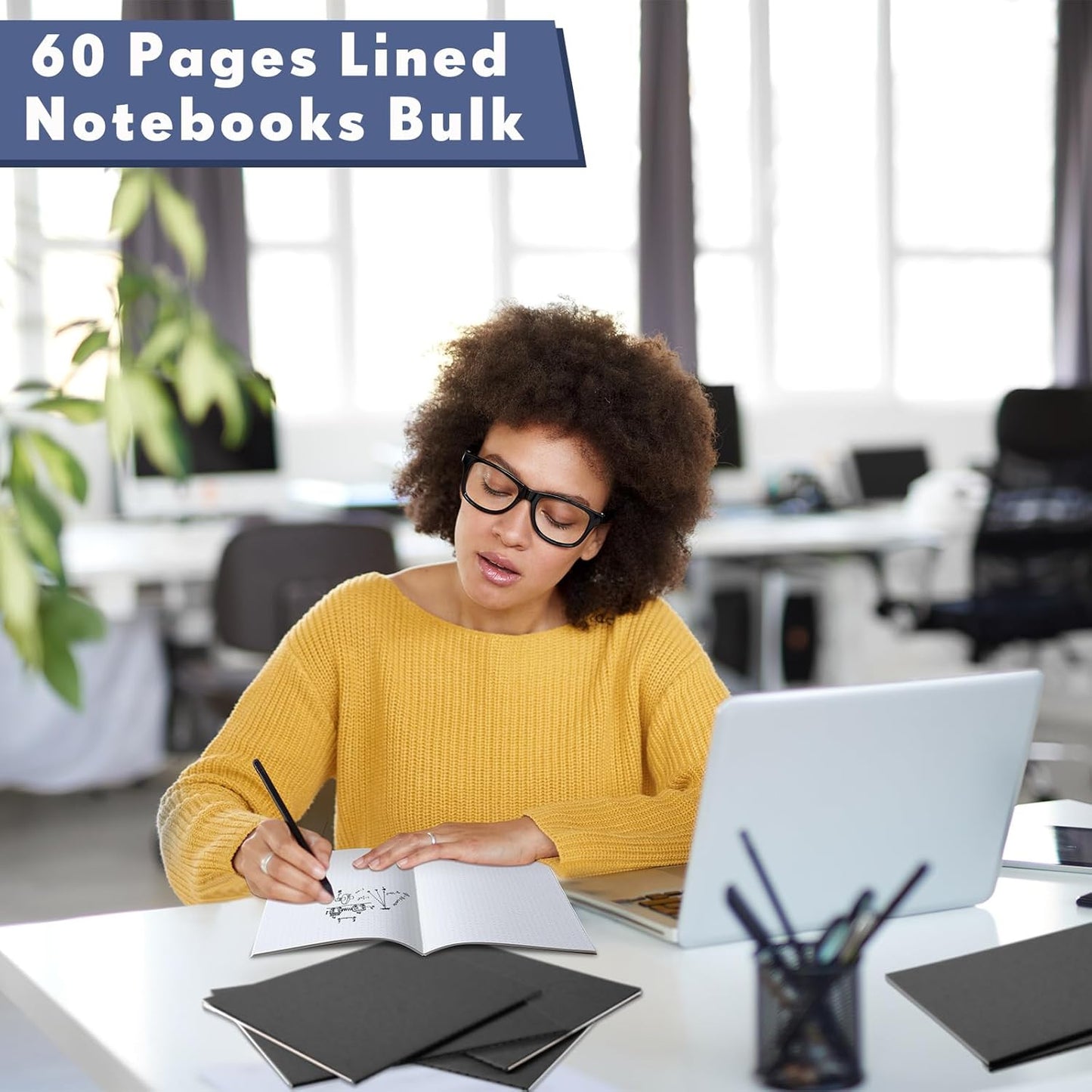 100 Pcs Kraft Notebook Journals 5.5 Inch x 8.3 Inch A5 Softcover Notebooks Bulk for Writing Sketch Office Notepad with 60 Pages 30 Sheets (Black,Dot)