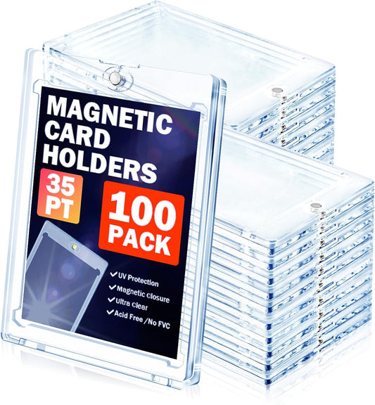 100ct Magnetic Card Holder for Trading Cards, 35 PT One Touch Card Sleeves, Hard Plastic Card Protectors Top Loaders Display Case for Baseball, Football, Sports, Game, TCG, MTG, YUGIOH