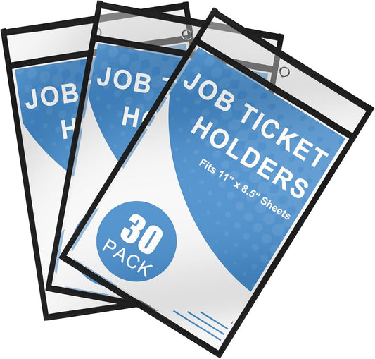 Heavy Duty Sheet Protectors 8.5 x 11 Job Ticket Holders, 30 Pack Dry Erase Pockets Plastic Paper Sleeves Clear Sleeves for Paper Clear Document Protectors for Shop Office Classroom Home, Black