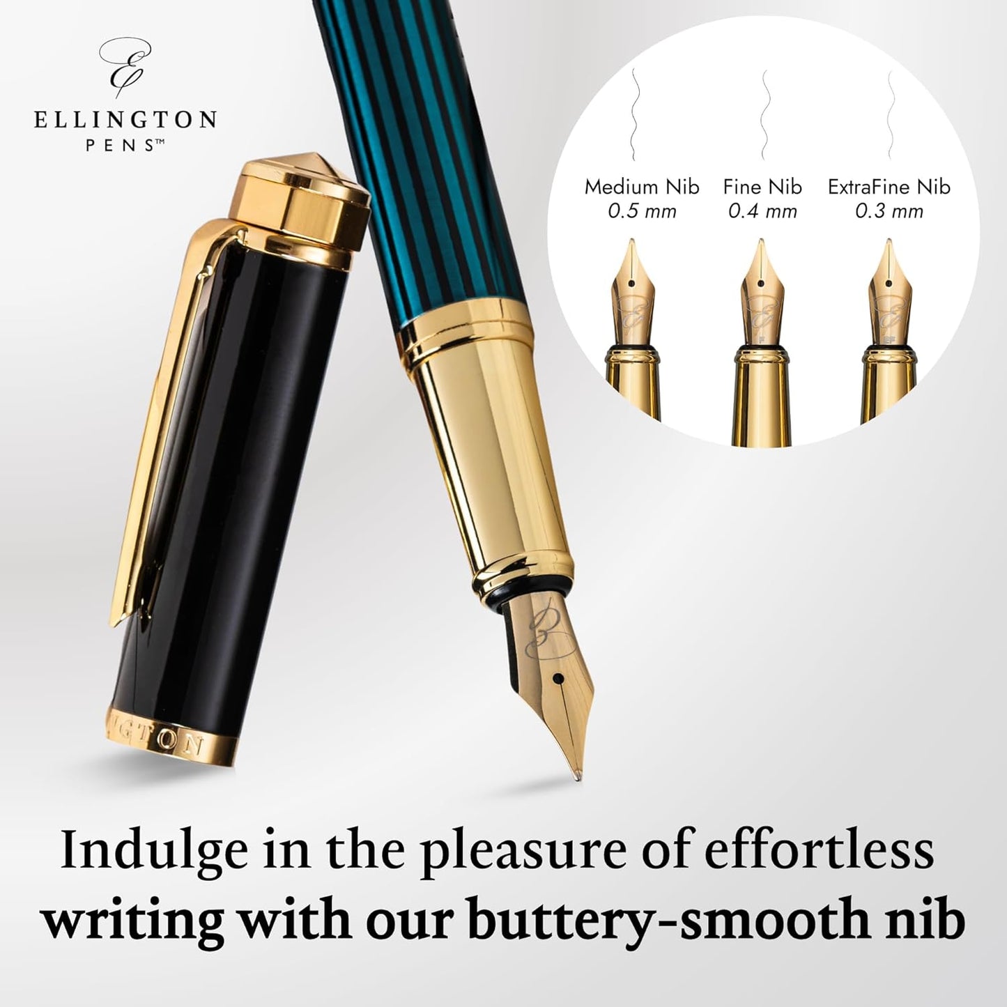 Luxury Fountain Pen Set- Fountain Pens for Writing - Smooth Medium Nib - Includes Refillable Ink Converter, 3 Ink Cartridges [Black & Blue], Gift Box - Elegant Calligraphy