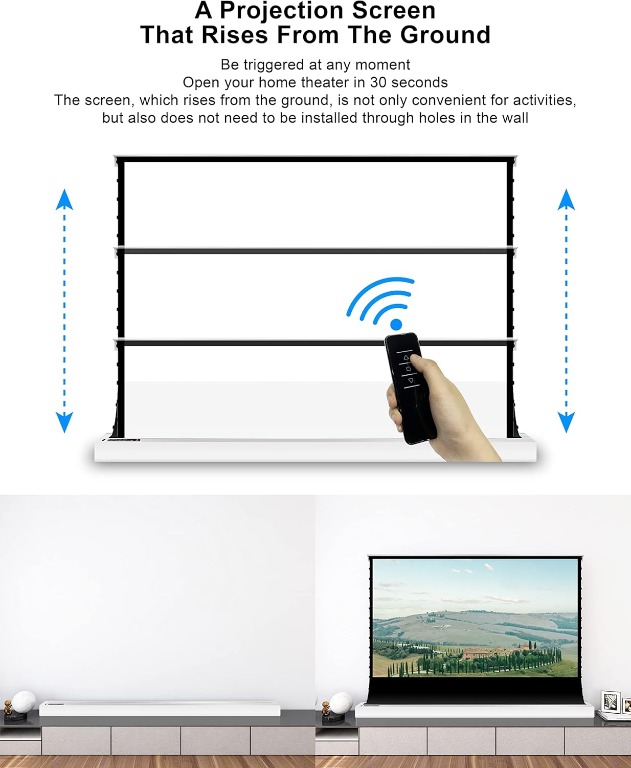 VIVIDSTORM-Screen Projector S 92 inch Motor Rollable Foldaway Portable Screen with White Cinema PVC, 4k 3D HD Gaming/Office Room,Compatible with Standard Projector,VWSDSTW92H