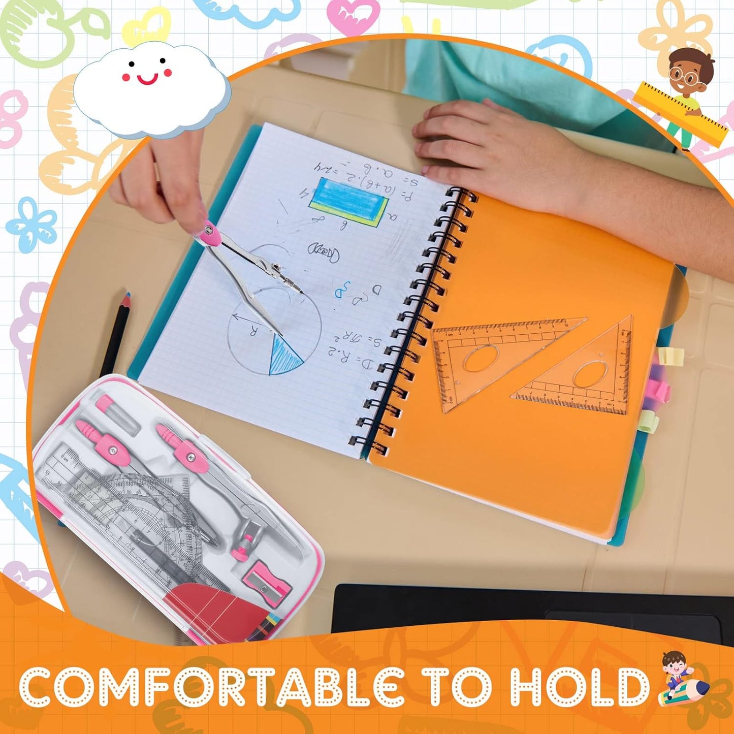 Teling 24 Sets Math Geometry Kit for Students 10 Pcs Compass Geometry Tools Set Includes Rulers Protractor Compass Eraser Pencil Sharpener Lead Refills Pencil (Multi Color)