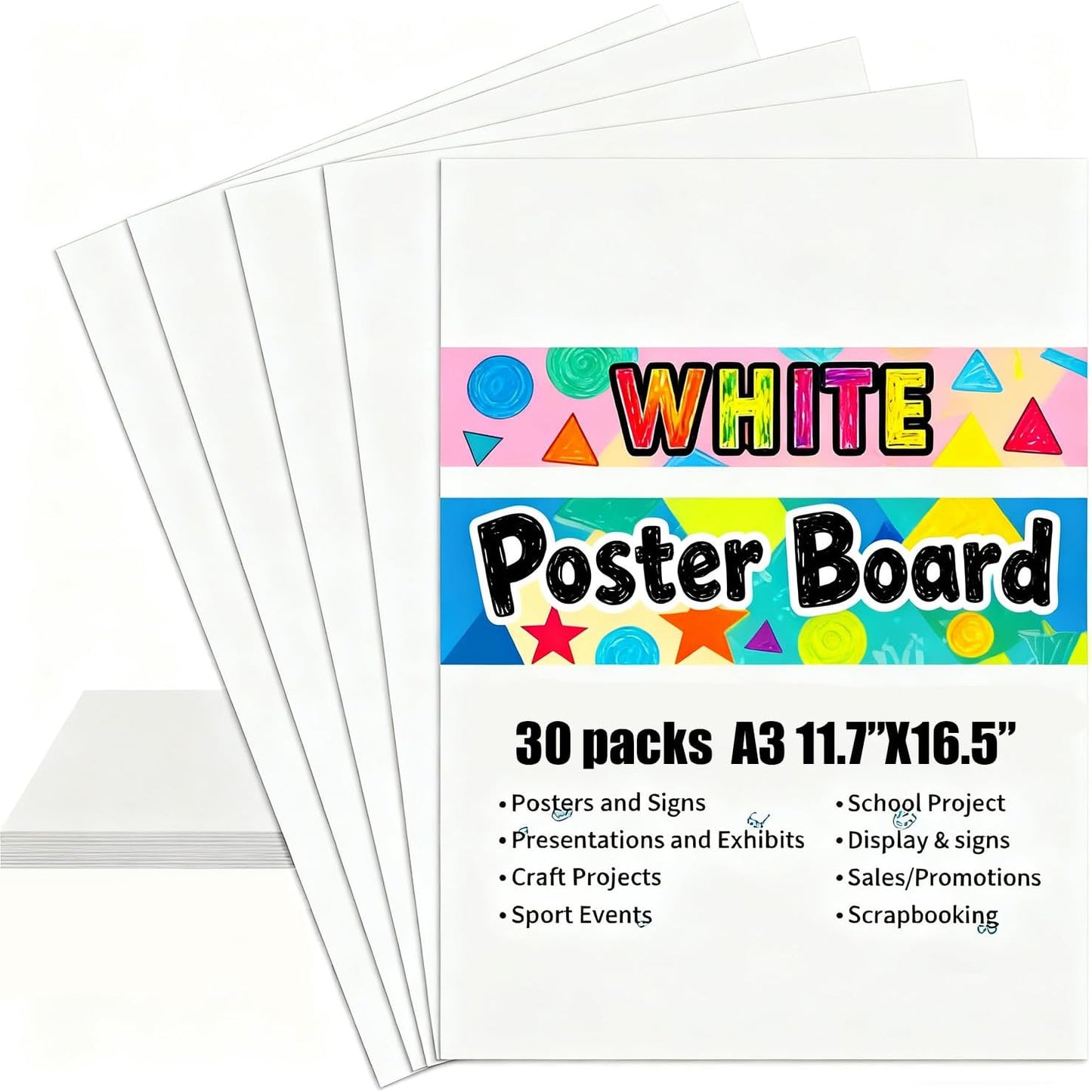 30 Pack A3 White Poster Board, 300 GSM, 16.5 x 11.7 Inches, DIY Projects, Presentations, School Projects, Event Ecorations, Not for Printer