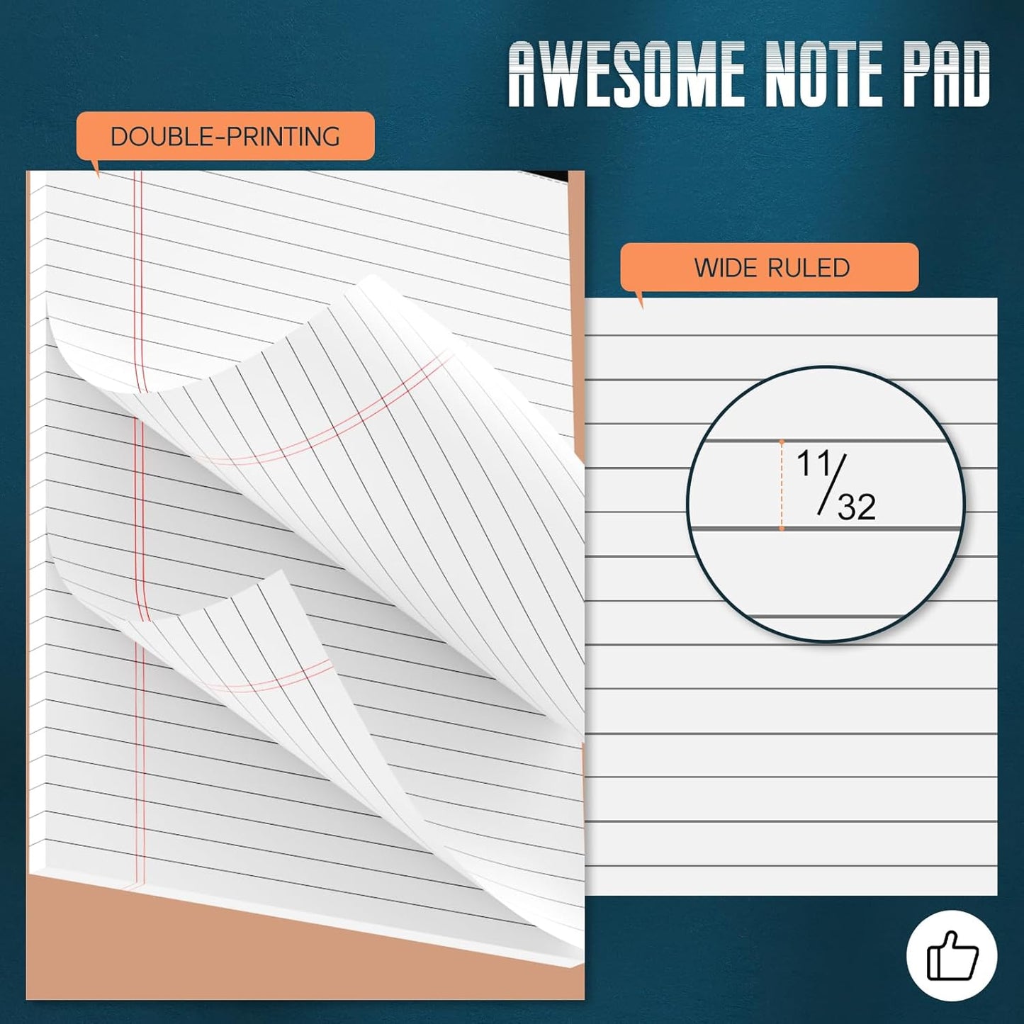 White Legal Note Pads 8.5''x 11'', 6 Pack Legal Paper Note Pads, Micro Perforated Wide Ruled Lined Writing Pads 30 Sheets/60 Pages for Home Office School Work Legal Notepads Double-Side Printed Per