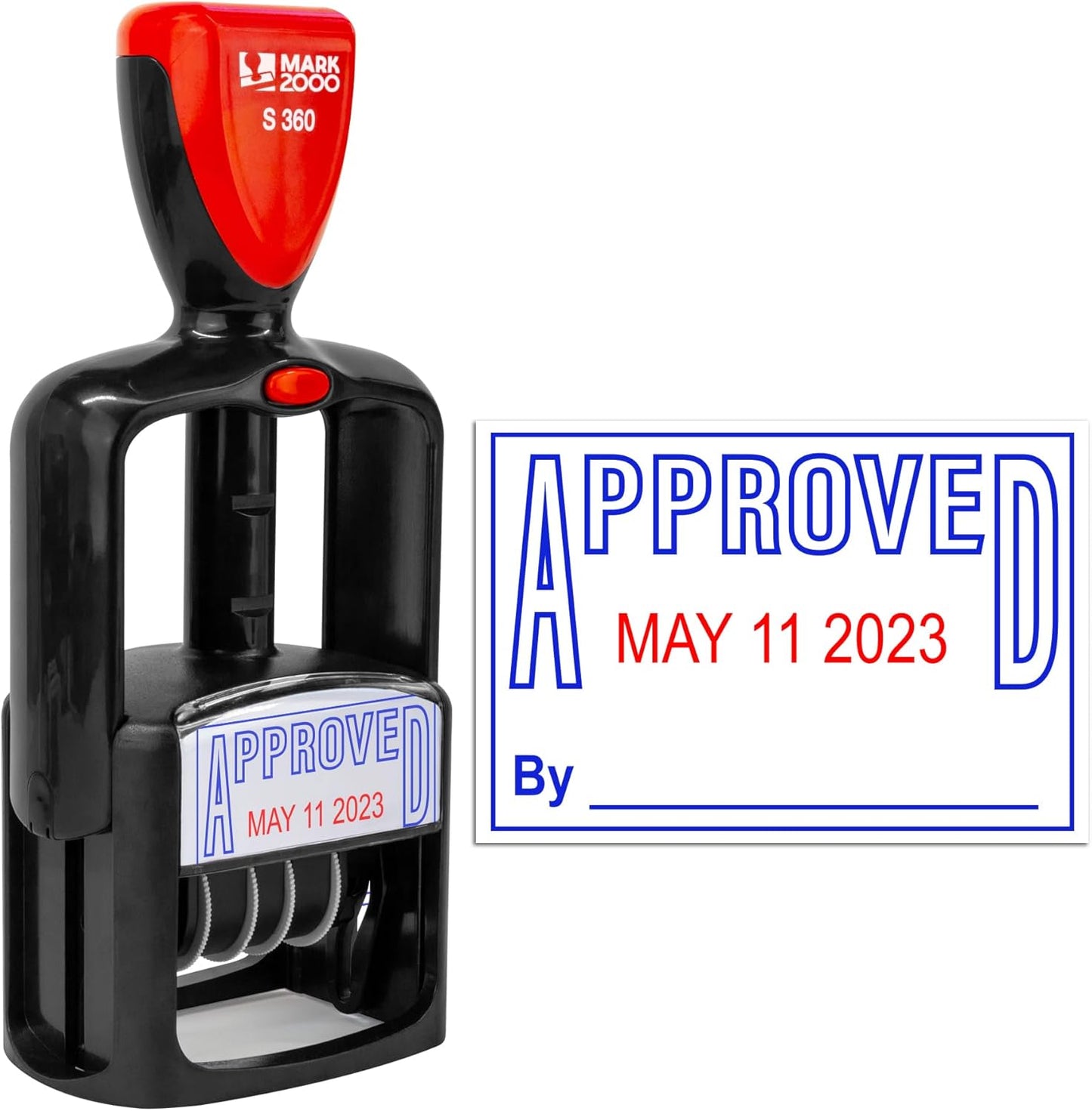Self-Inking Rubber Date Office Stamp with Approved Phrase - Blue Ink & Date Red Ink - 12-Year Band