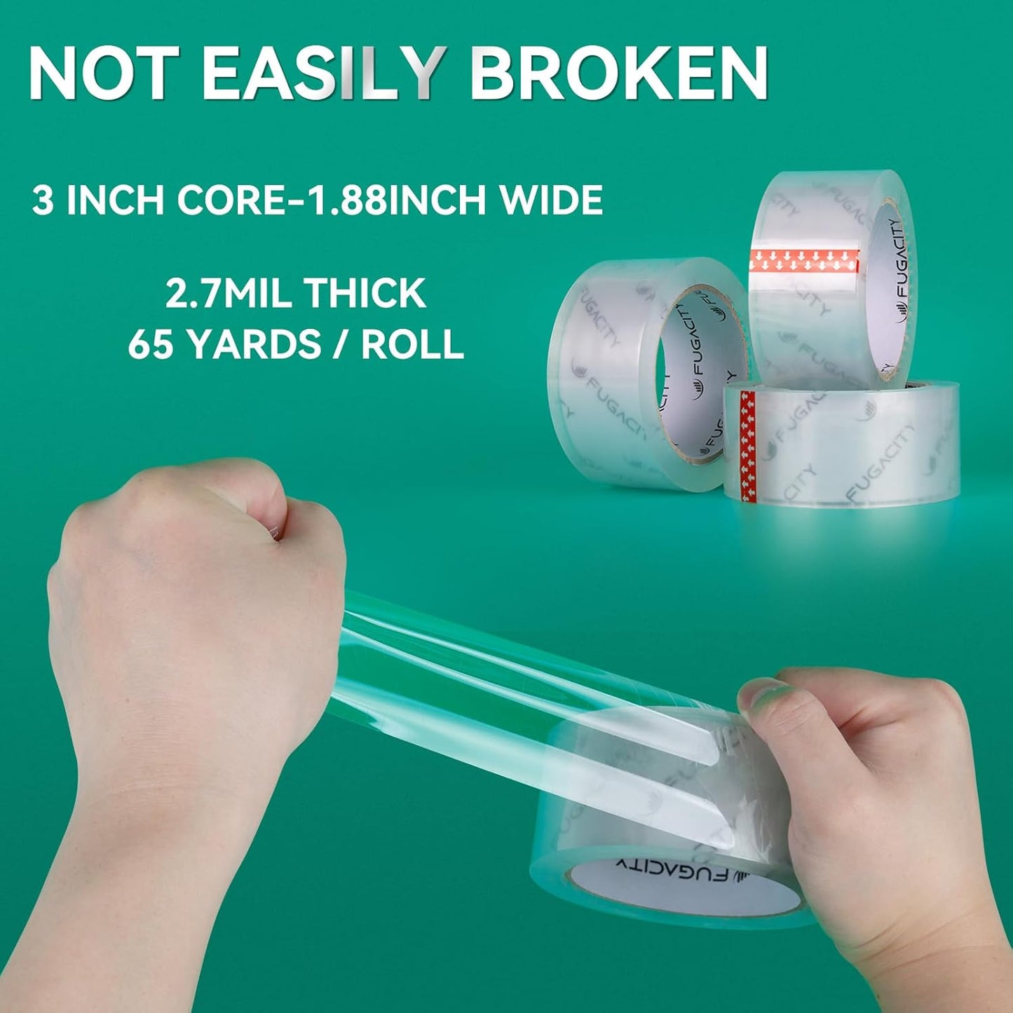 FugaCity Heavy Duty Clear Packing Tape Refills (18 Rolls), Packaging Tape for Moving Sealing, Moving Supplies Shipping Tape,2.7 Mil Thick, 2 in Wide,65 Yards Per Roll,Total 1170 Yards