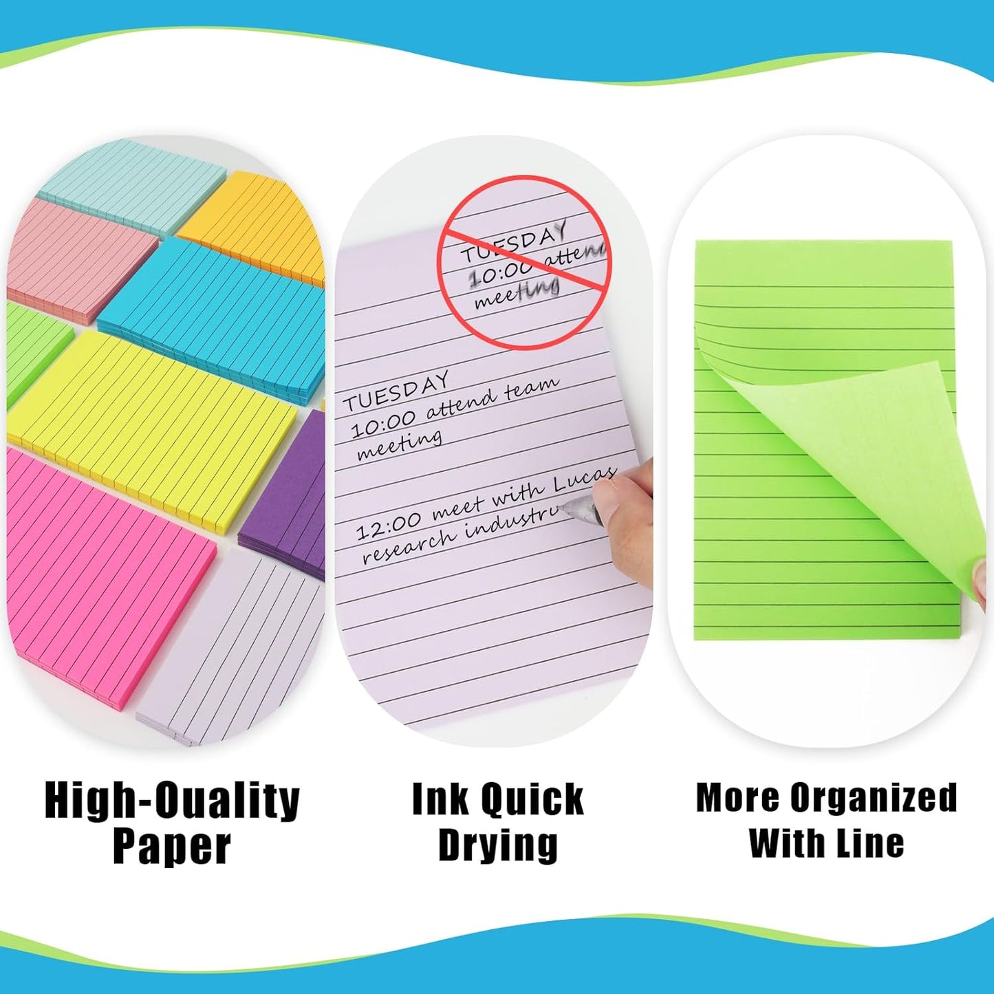 SACATR 36 Pads Lined Sticky Notes, Sticky Note Pads 4x6 inches, 12 Bright Color Sticky Notes with Lines Self-Stick Note Pads, Perfect for Office Home,School
