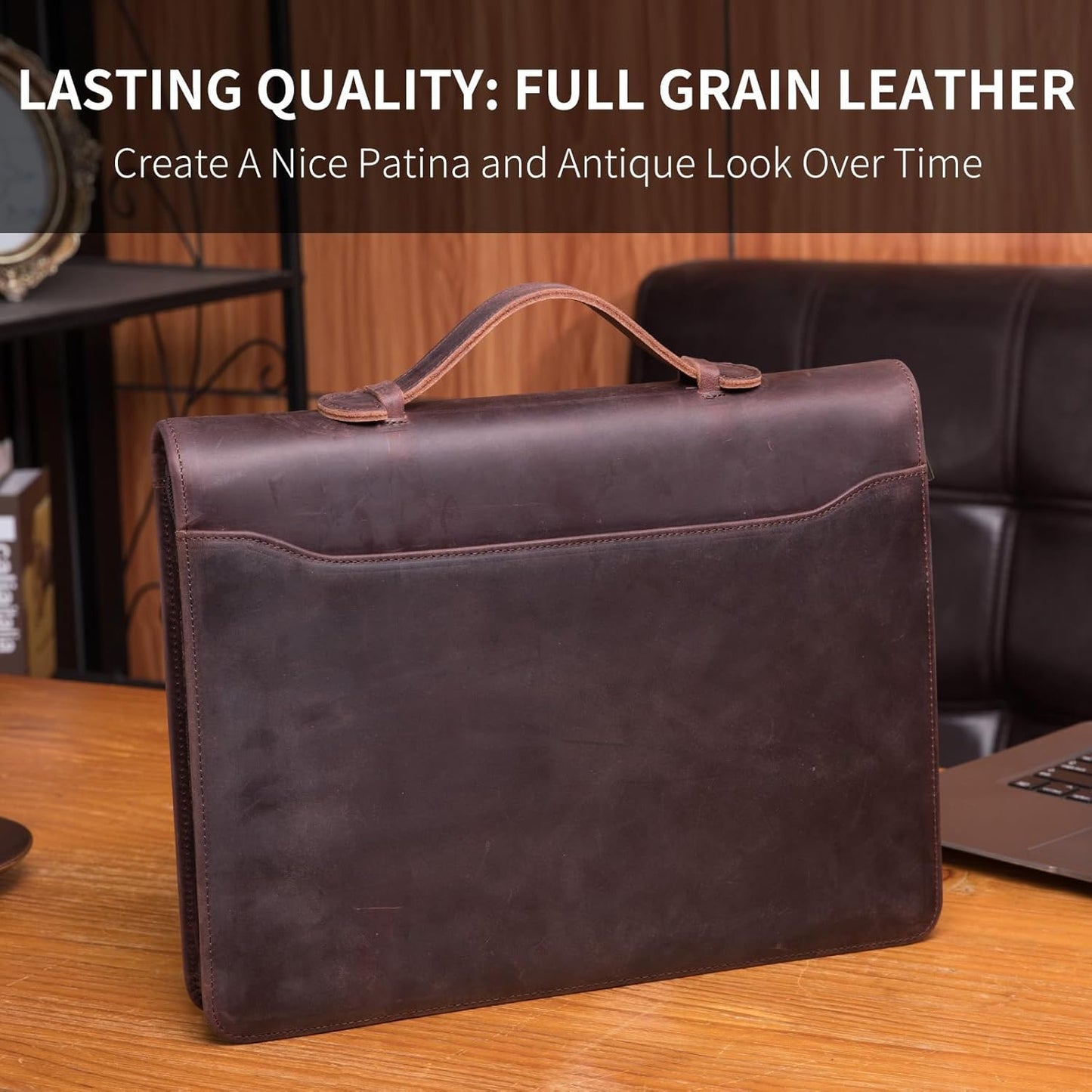 Personalized Genuine Leather Portfolio with Hidden Handle, Front Pocket, Custom Engraved Business Padfolio Tablet/13” Laptop Organizer, Professional Executive Document Folio, Dark Brown