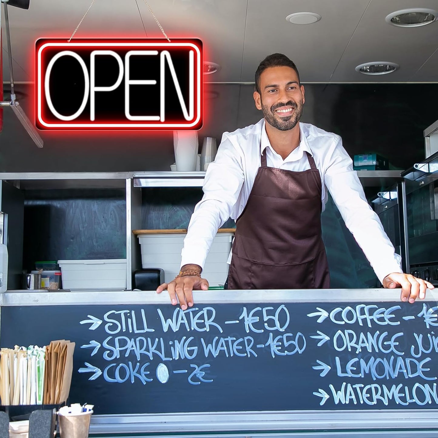 Led Neon Open Signs for Business,16.5"X 9" Ultra Bright Open Signs, Powered by 12V/2A AC Adapter, 6 Levels Adjustable Bright Led Neon Open Sign for Bar Salon Coffee Stores Club Hotel (Black Backplate)