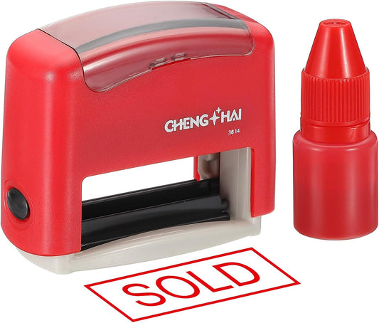 YOKIVE Sold Self Inking Rubber Stamp, Office Ink Business Stamp for Office Documents, Paperwork, Warehouse, Label (Red)