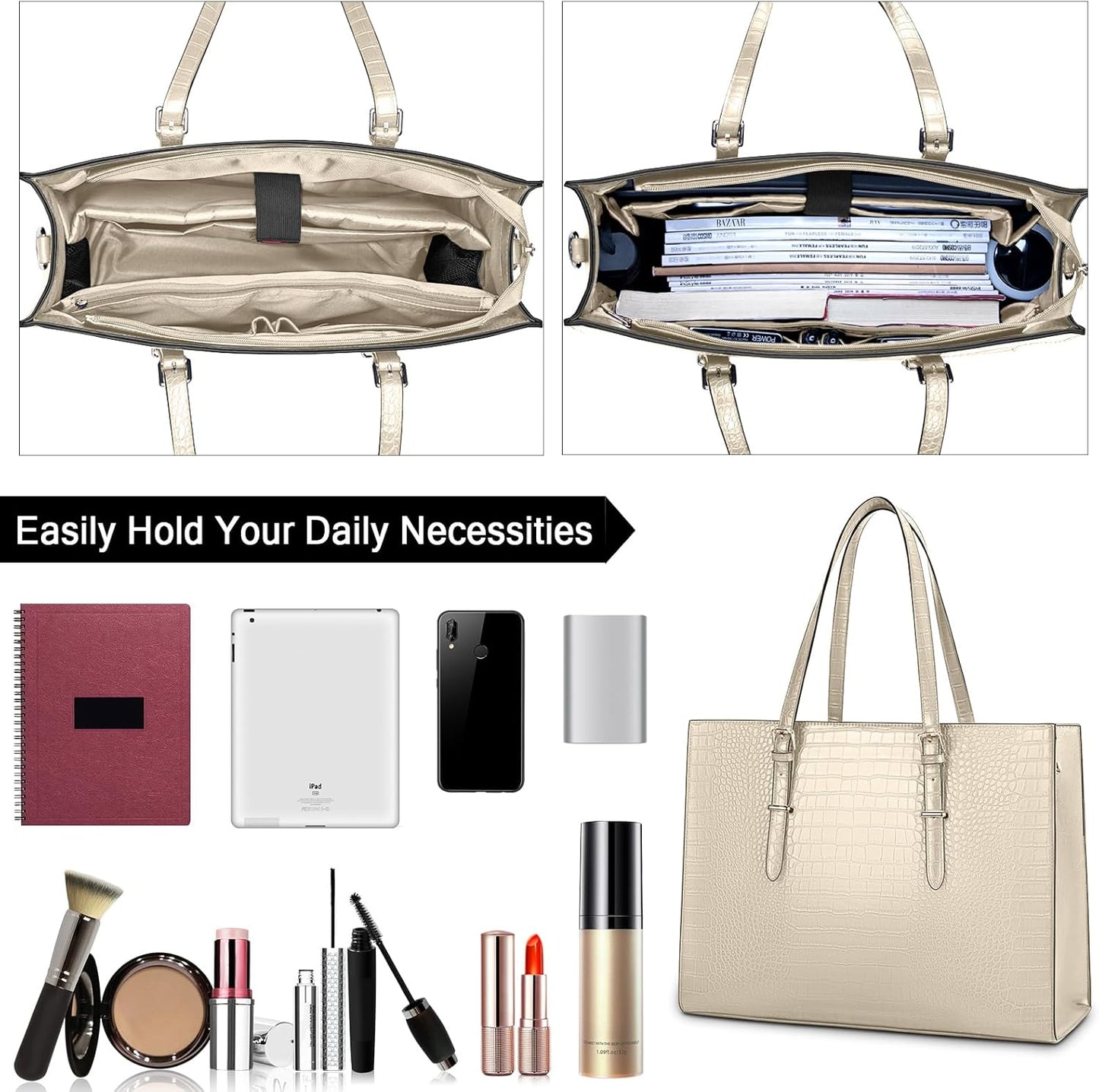 Laptop Bag for Women 15.6 Inch Laptop Tote Bag Leather Classy Computer Briefcase for Work Waterproof Handbag Professional Shoulder Bag Women Business Office Bag Large Capacity