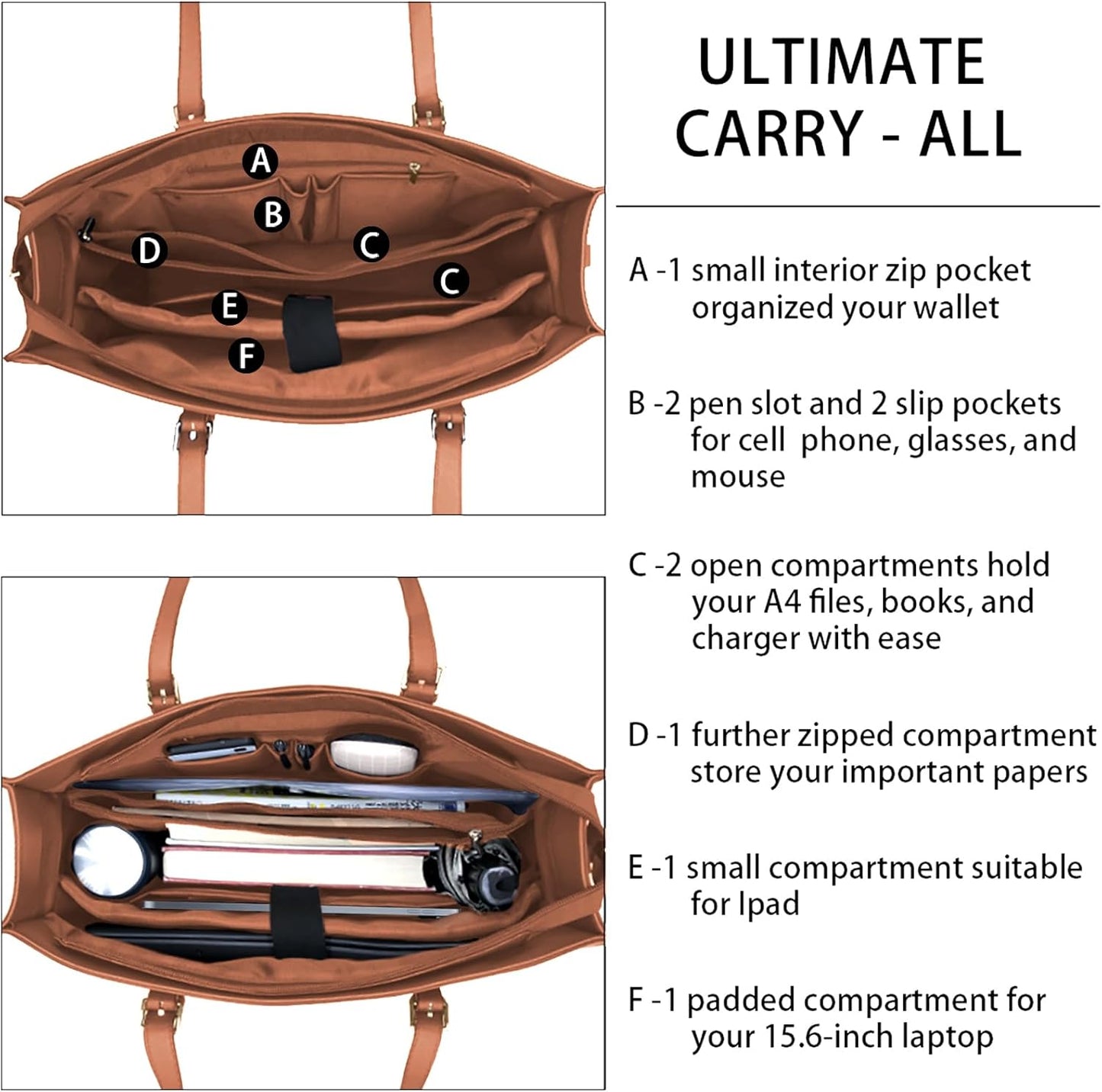 Laptop Bag for Women Waterproof Lightweight Leather 15.6 Inch Computer Tote Bag Business Office Briefcase Large Capacity Handbag Shoulder Bag Professional Office Work Bag