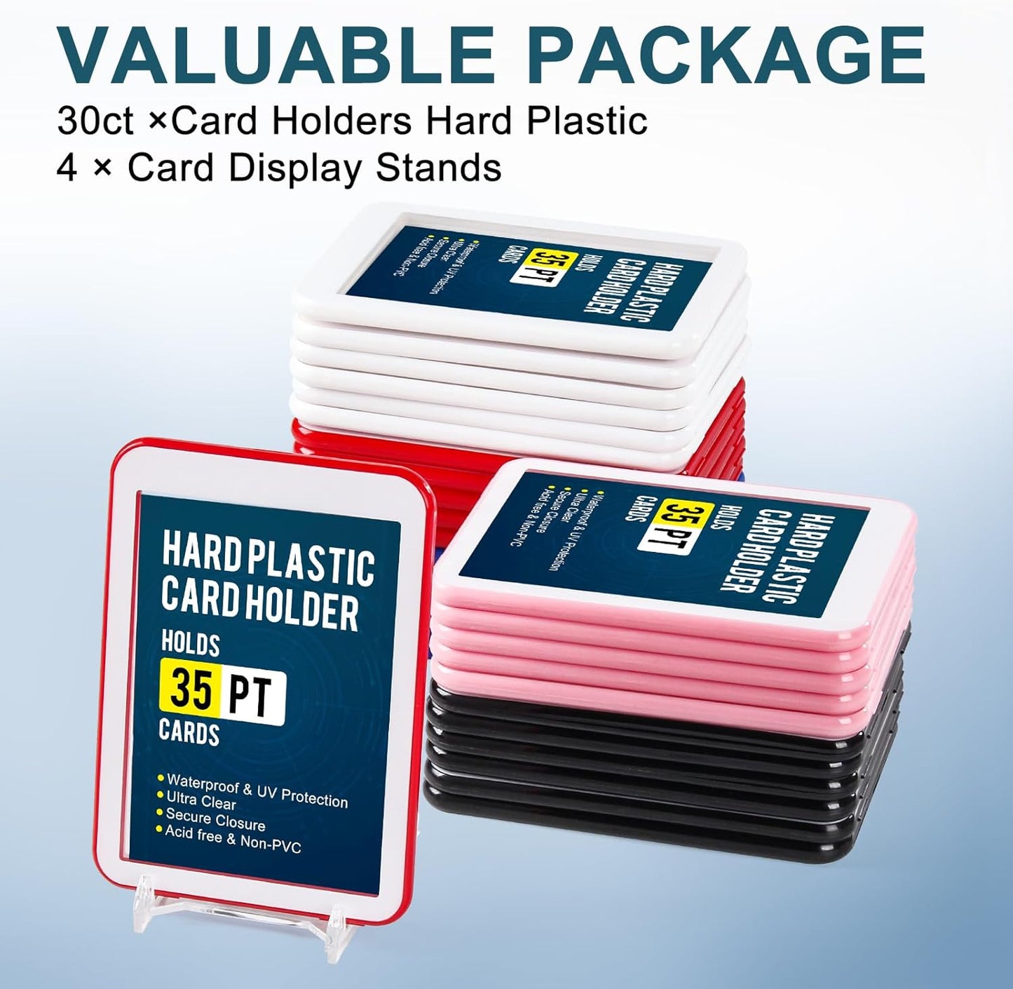 GEAoffice 30ct Colorful Card Protector Sleeved Card Holders for Trading Cards, 35pt UV Protection Baseball Card Holder for Game, Sports, Standard Cards