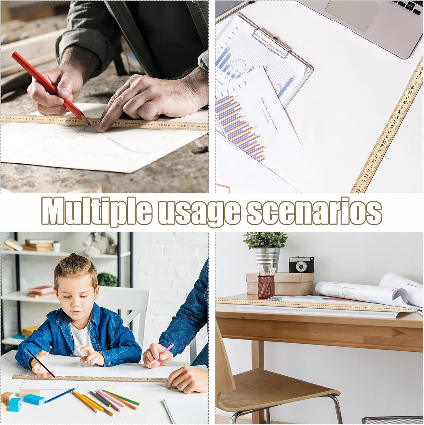 Treela 24 Pack 39 Inches Meter Stick Wood Ruler Economy Yard Stick Double Sided Heavy Duty Thick Meter for School Classroom Home Office Kids Clothing Measuring