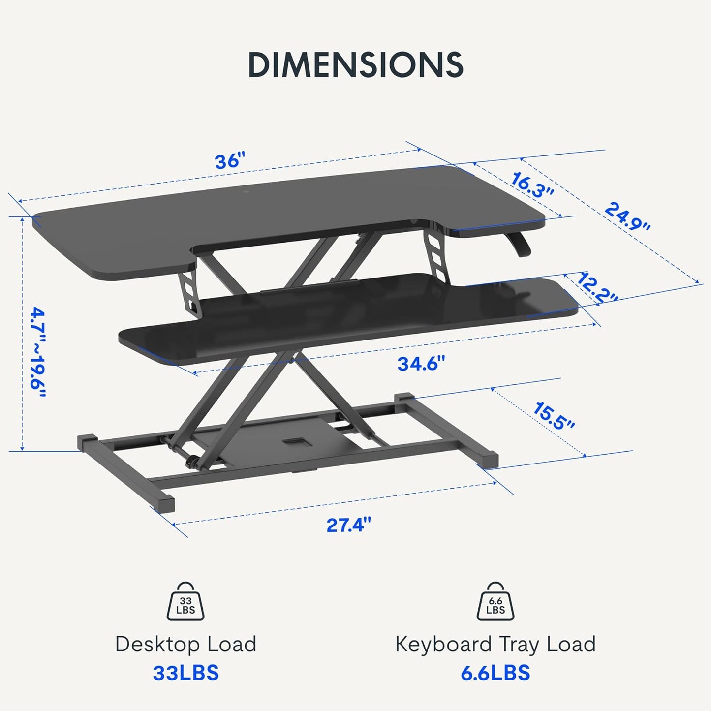 FLEXISPOT 36-inch Standing Desk Converter Height Adjustable Sit to Stand Up Workstation, Dual Monitor and Laptop Riser with Wide Keyboard Tray, Black