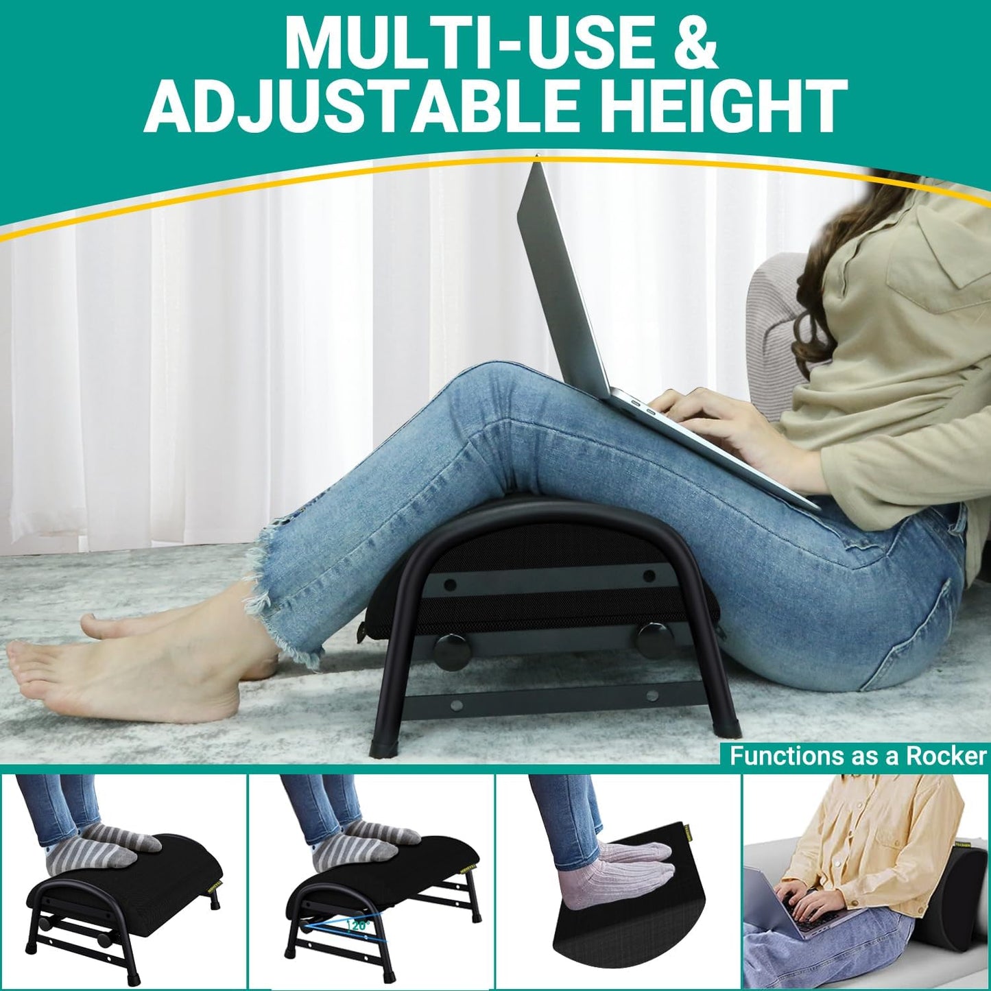 Foot Rest for Under Desk at Work, Adjustable Height Office Footrest for Leg Support, Memory Foam Foot Stool, Office Desk Accessories