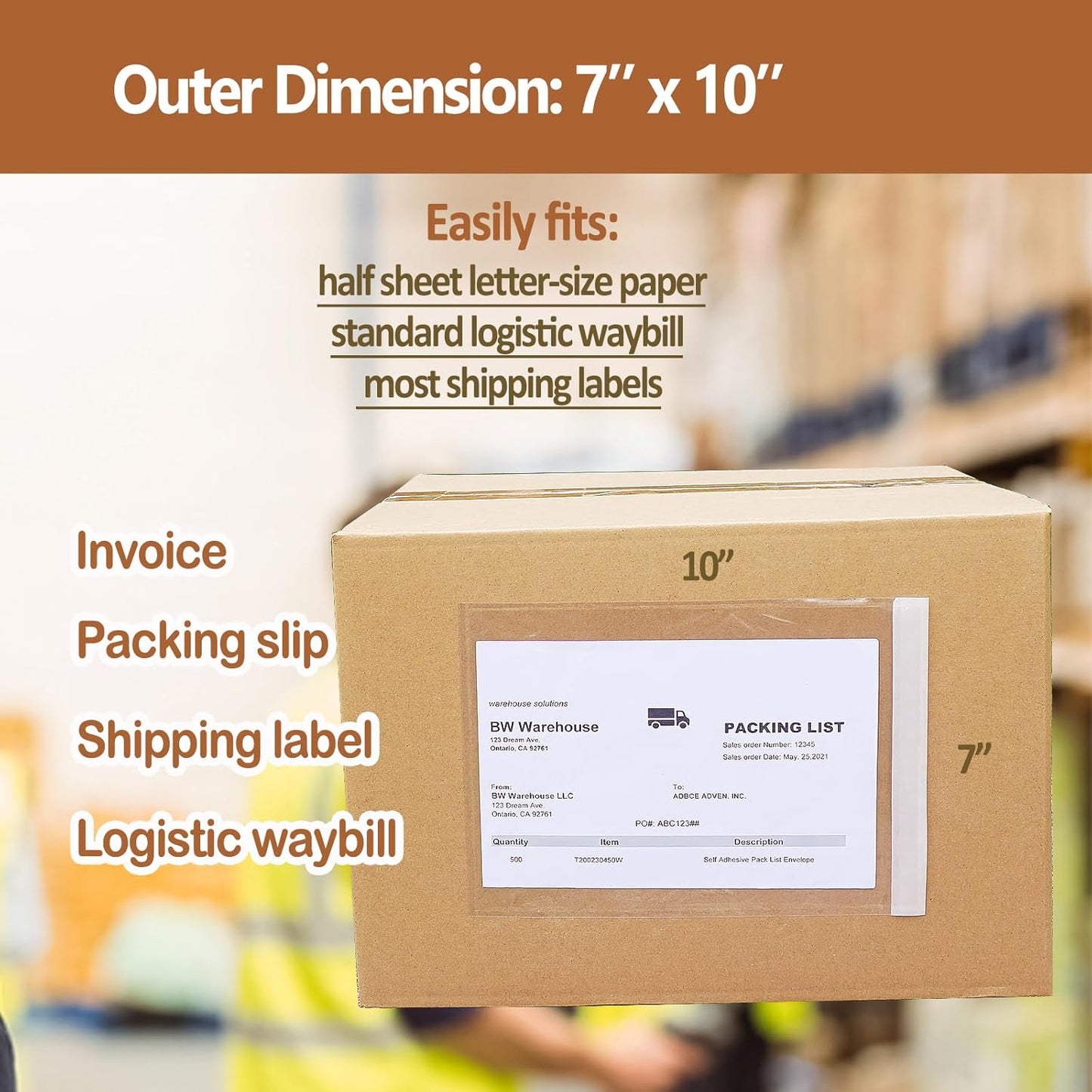 BEUYI 2.5 Mil Premium 7"x10" Clear Adhesive Shipping Label Pouches, Packing List Envelopes, Sturdy Plastic Shipping Documents Sleeves/Protector (100 Pack)