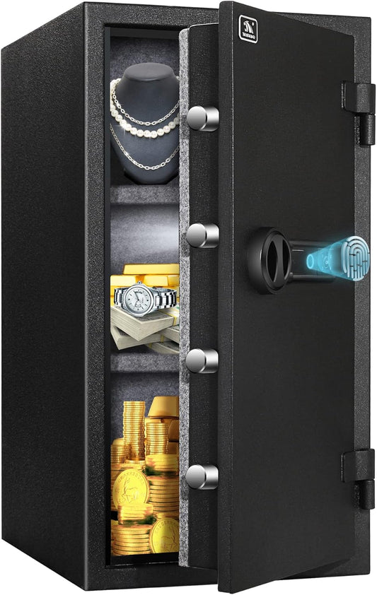 TIGERKING Biometric Fingerprint Fireproof Safe for Home Office, 3.47 Cu Ft Solid Steel Security Safe with Removable Shelf, Stores 29 Fingerprints, 30 Min Fire Protection, Anti-Theft Digital Safe