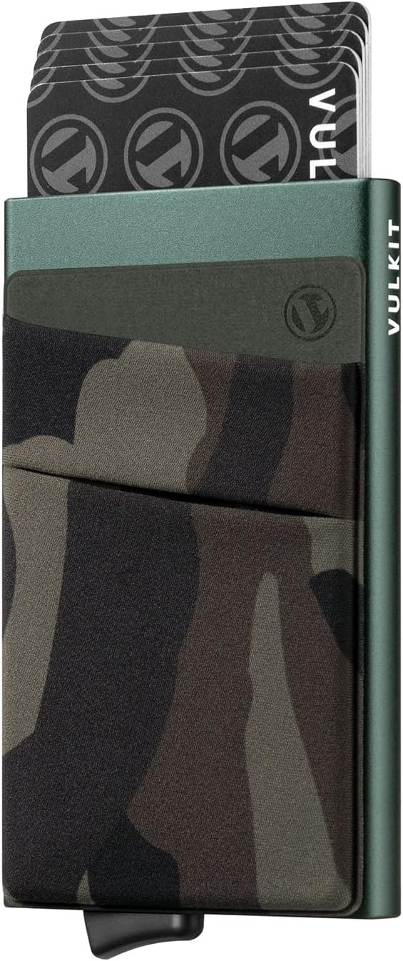 VULKIT Card Holder with Money Pocket Pop Up Wallet RFID Blocking Slim Metal Bank Card Case Holds 5 Cards and Notes