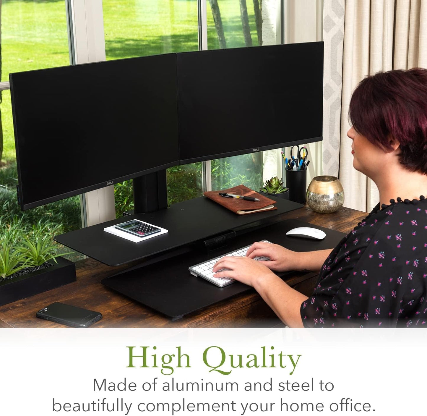 Perfect POSTURE Sit2Stand Standing Desk Converter with Dual Monitor Mount – 18” Height Adjustable Sit-Stand Workstation – Black