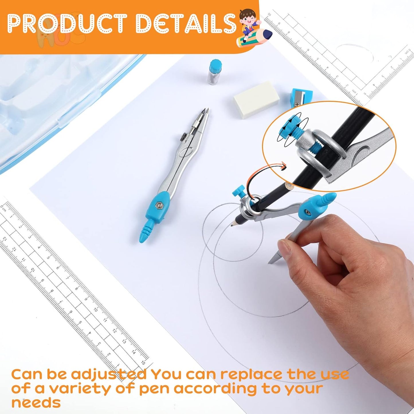 Teling 24 Sets Math Geometry Kit for Students 10 Pcs Compass Geometry Tools Set Includes Rulers Protractor Compass Eraser Pencil Sharpener Lead Refills Pencil (Multi Color)