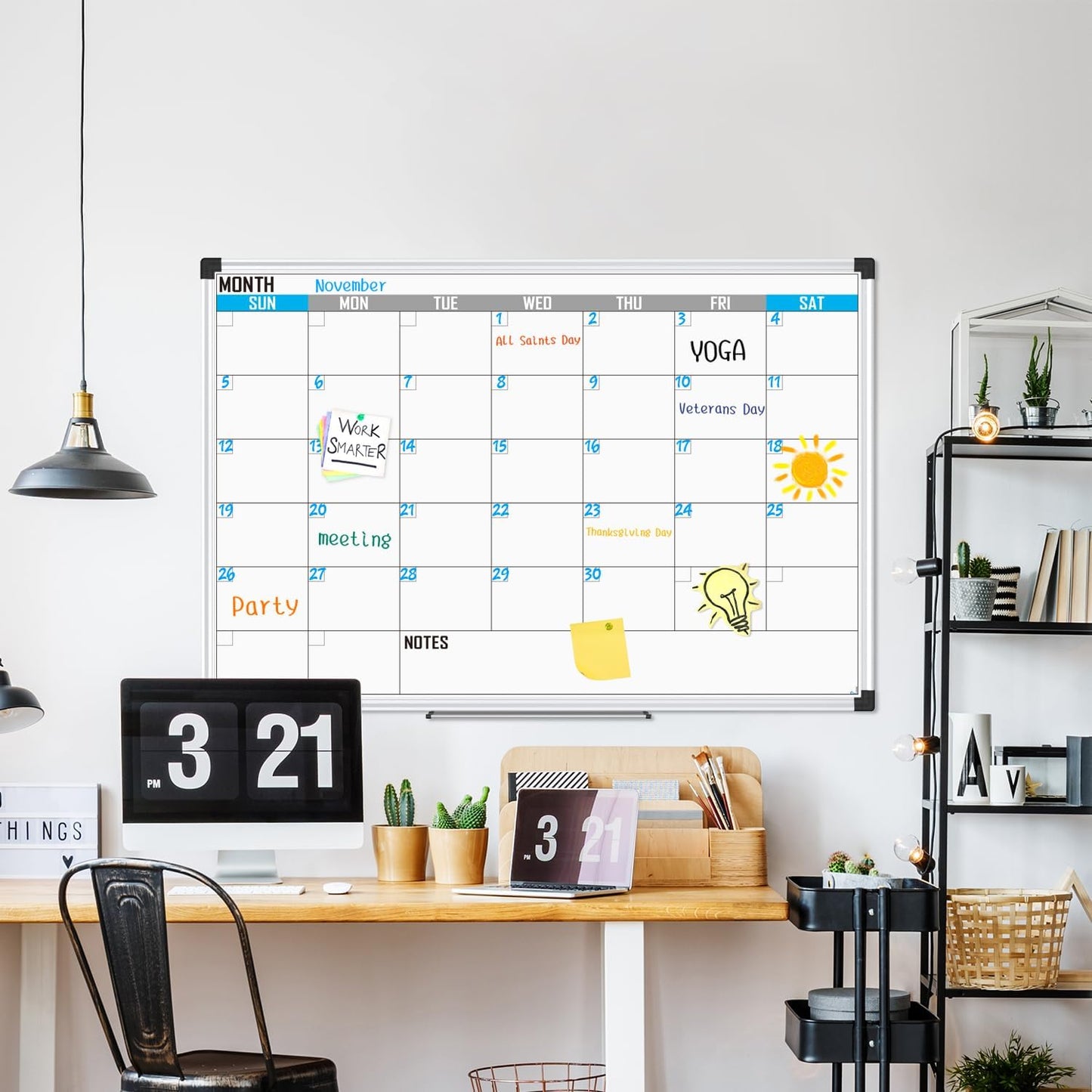 XBoard Magnetic Calendar Whiteboard 36" x 24" - Monthly Calendar Dry Erase Board, Reusable Colorful Calendar Board, Silver Aluminium Framed Monthly Planning Board